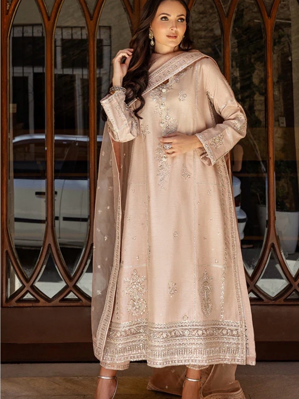 Elegant Embroidered Women’s Long Dress in Blush - Brand